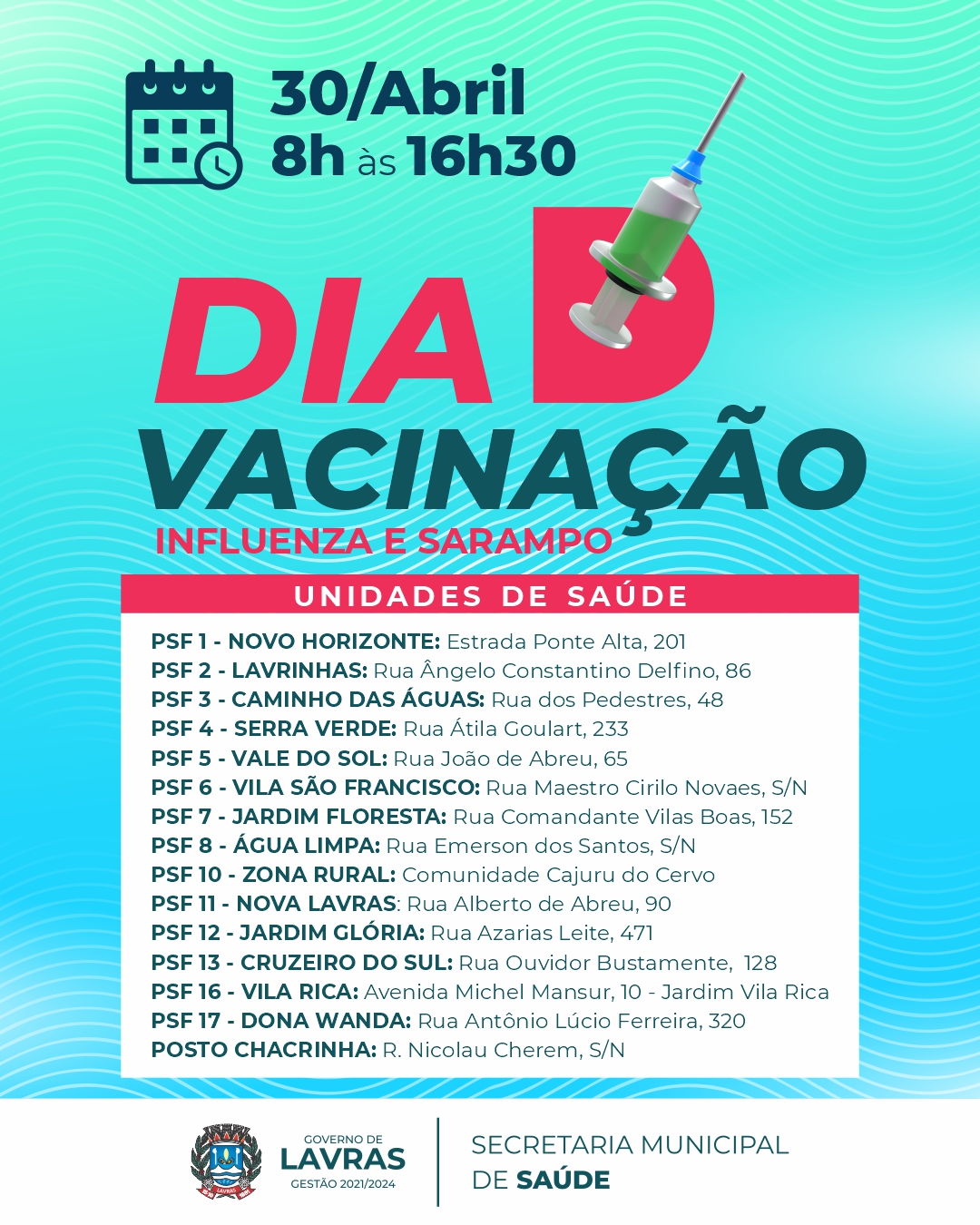 Photo of Sábado tem Dia D de Vacinação aqui em Lavras!